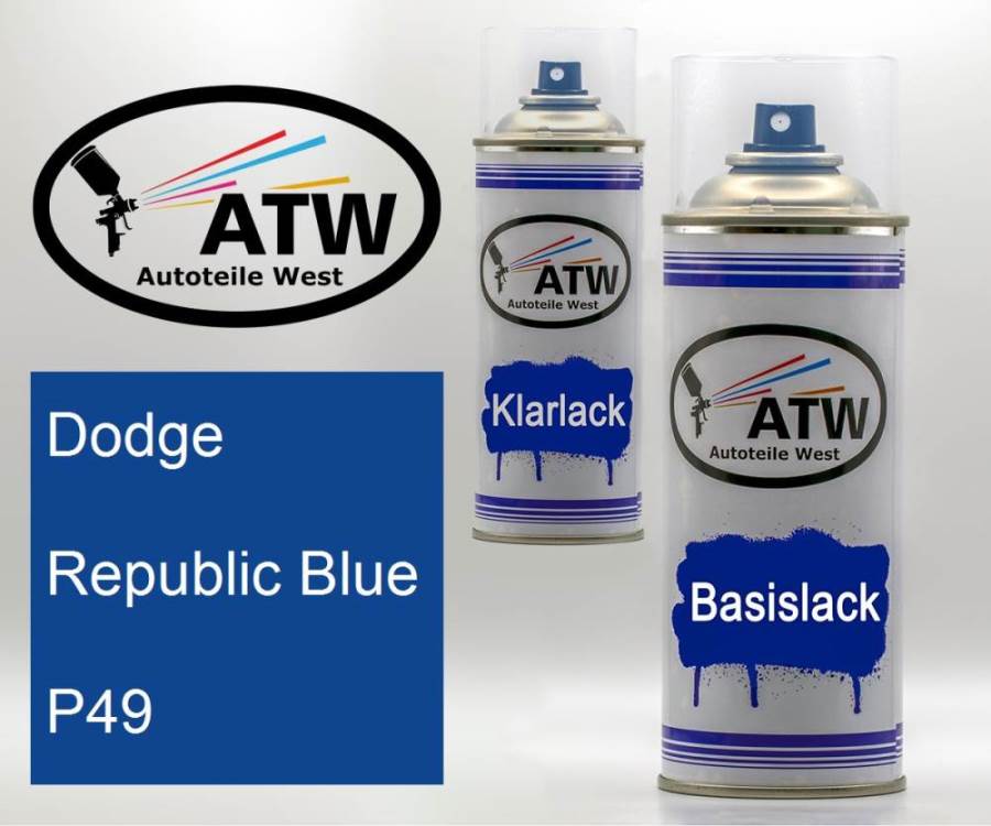 Dodge, Republic Blue, P49: 400ml Sprühdose + 400ml Klarlack - Set, von ATW Autoteile West.
